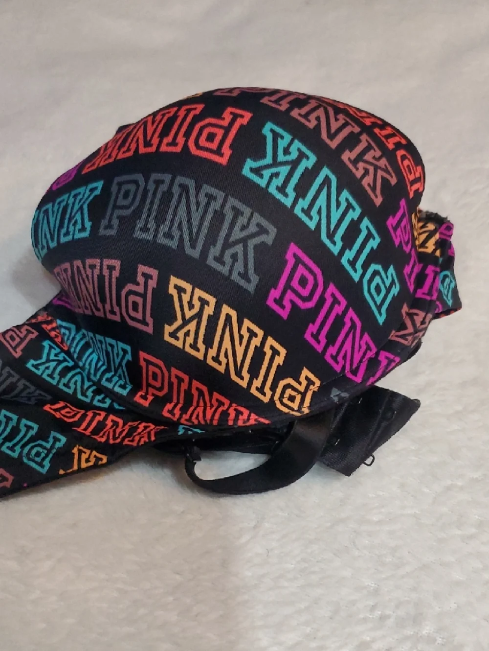 PINK Victoria's Secret Black Multicolor Logo Push-Up Bra Sz. 34DD